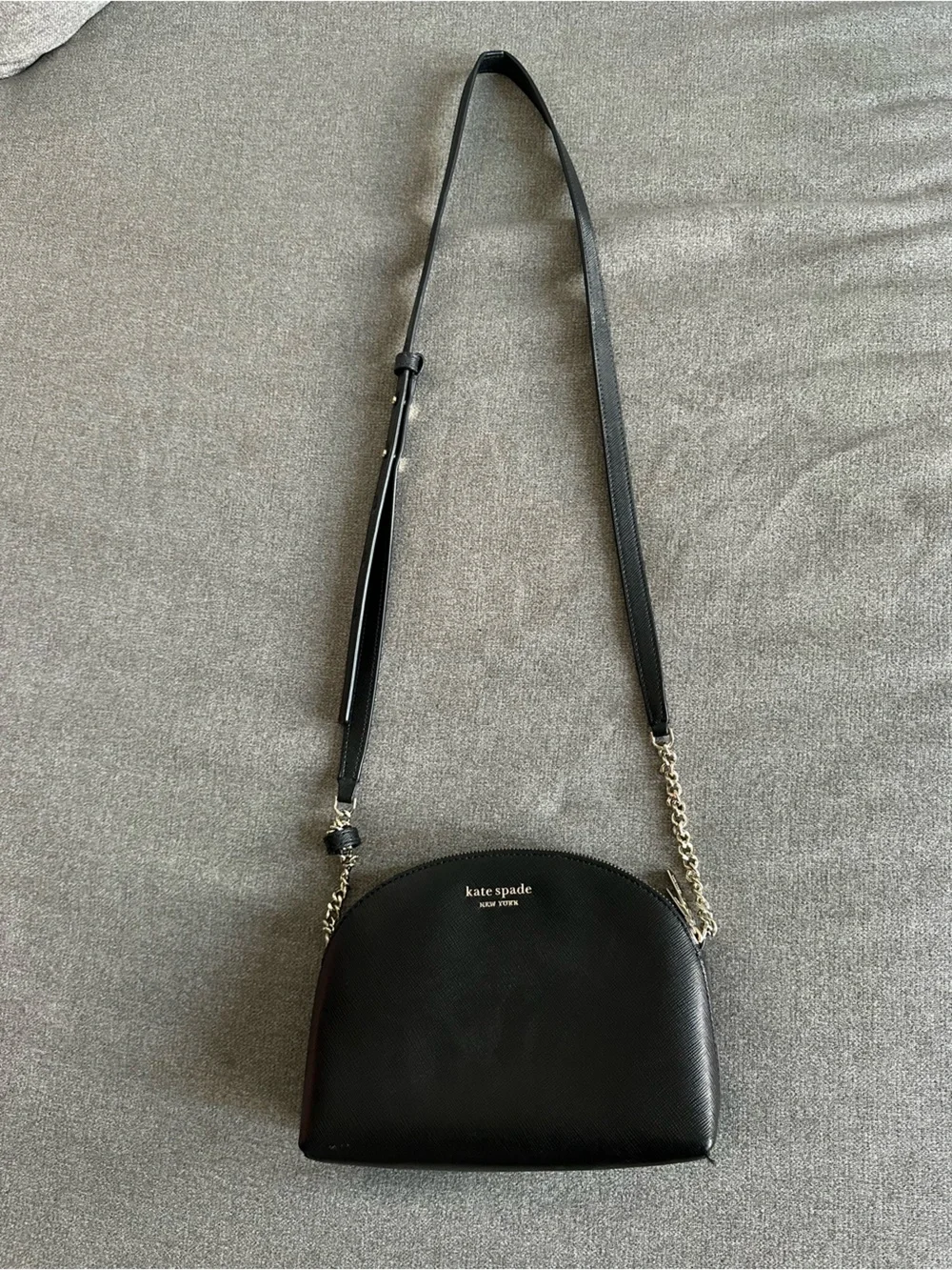 kate spade Black Leather Half-Moon Crossbody with Gold Chain